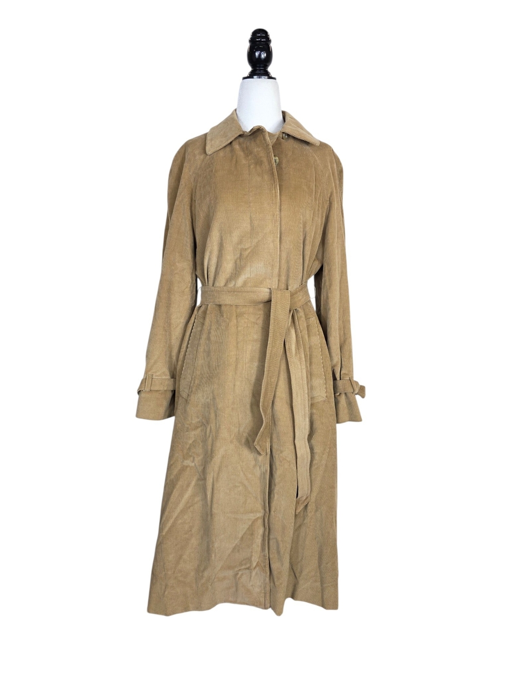 Aquascutum London Vintage Tan Corduroy Trench Coat with Self-Tie Belt